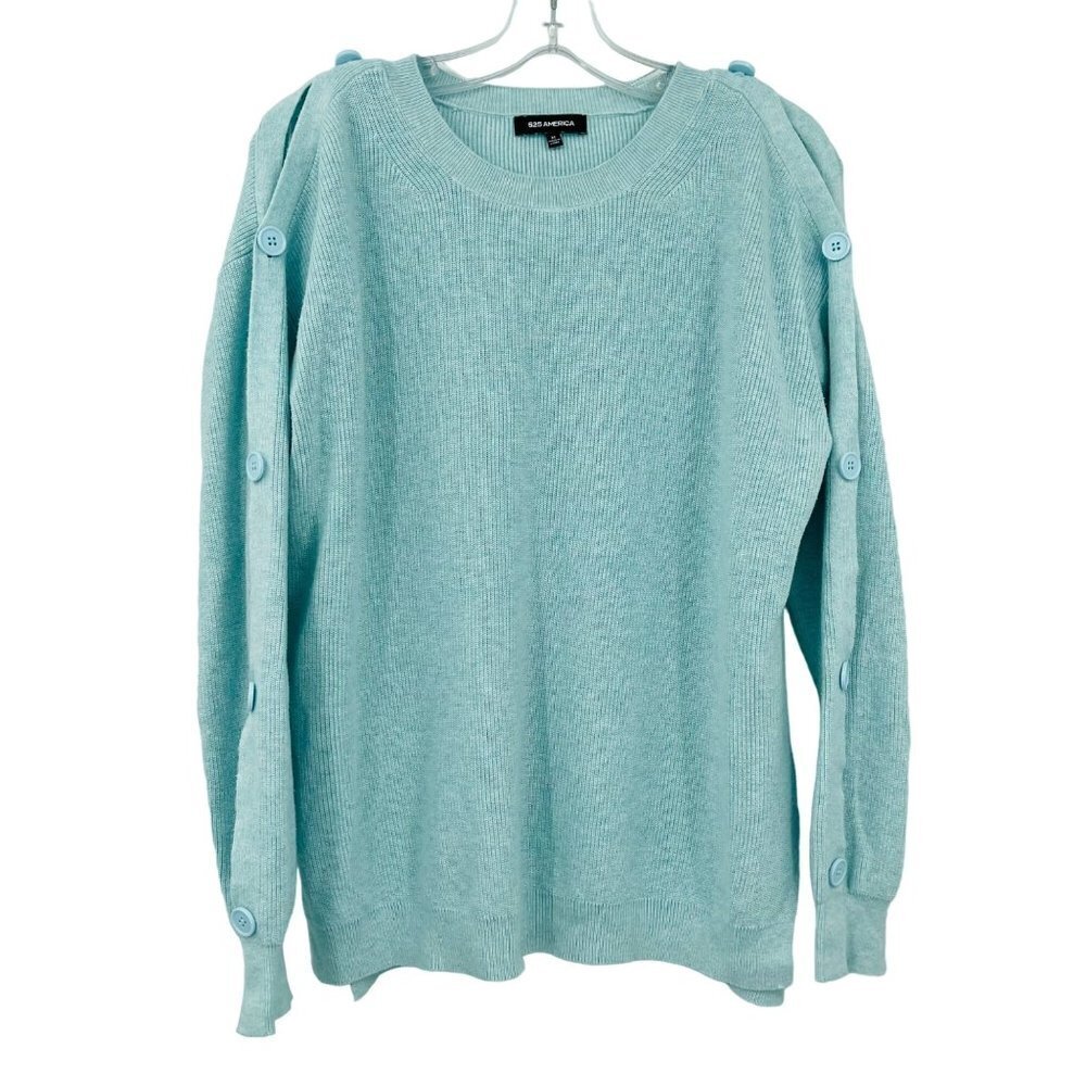 525 America Button Sleeve Pull Over‎ Sweater Jumper Size M 100% Cotton Ribbed